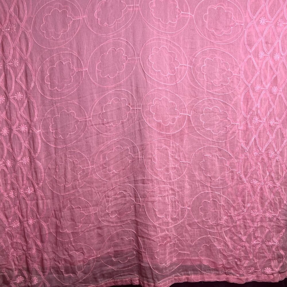 Pre-Owned Pink Embroidered Fabric 88x39 for Upcycle or Sewing Projects